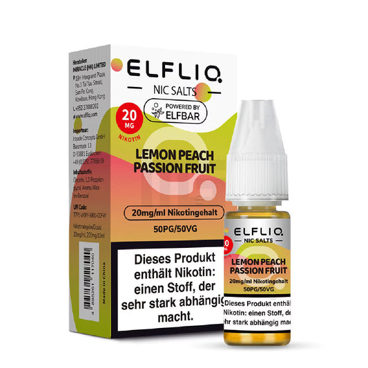 Elfbar - ElfLiq - 10ml - Lemon Peach Passionfruit | Nikotinsalz-Stärke : 20mg